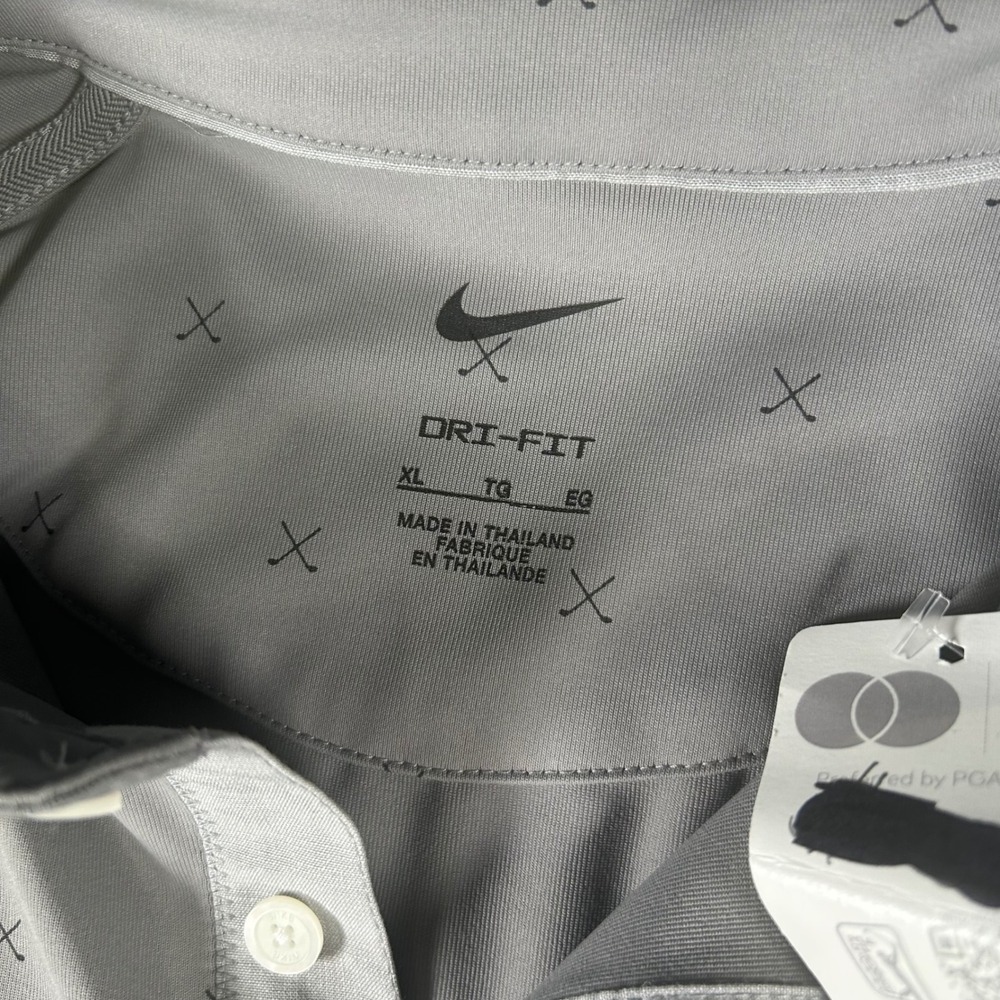 Nike Dri-FIT The Players Golf Polo Shirt Grey Crossed Clubs Print Mens XL New - Picture 2 of 7